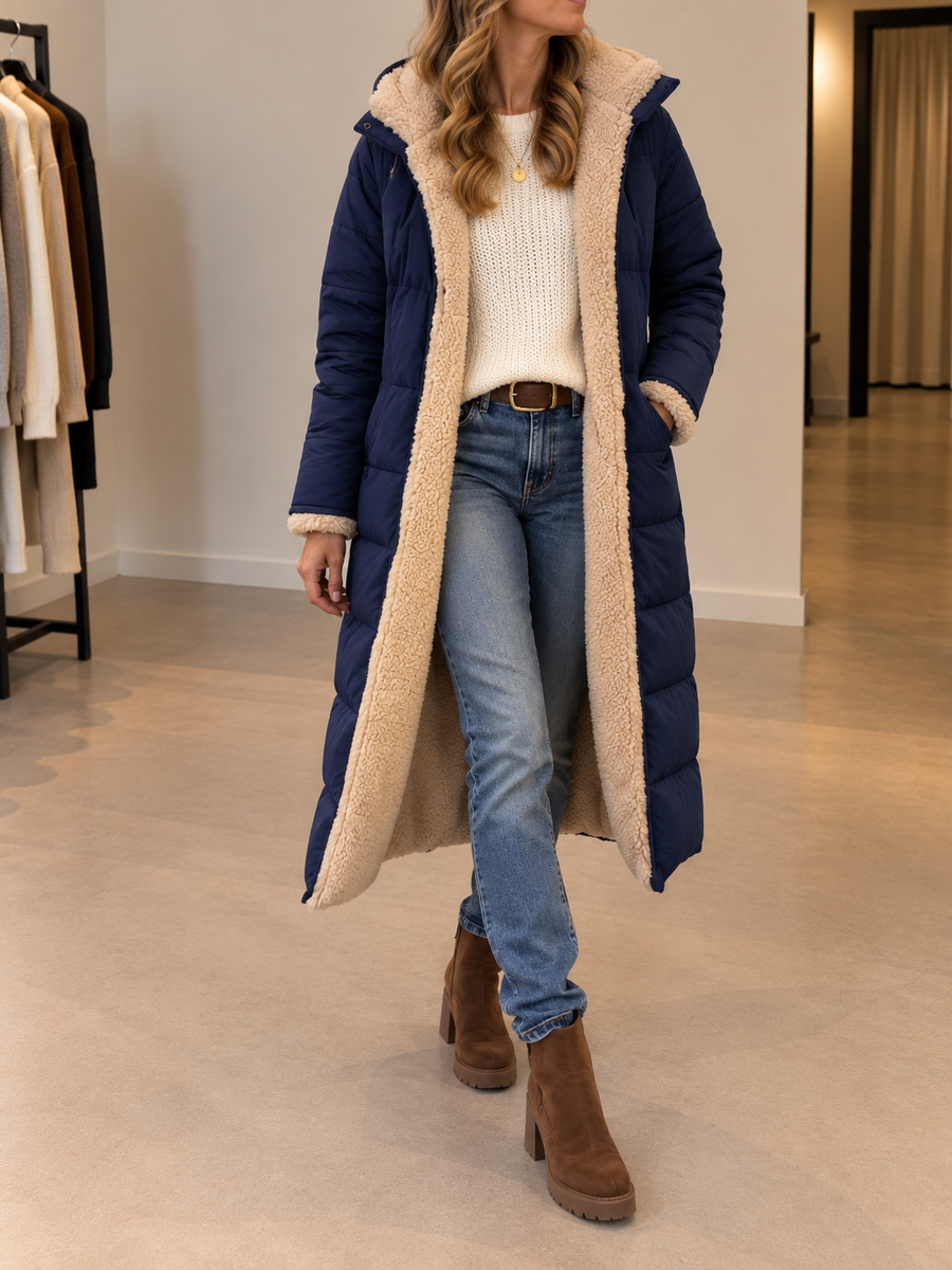 Tanja Long Reversible Sherpa Hooded Coat