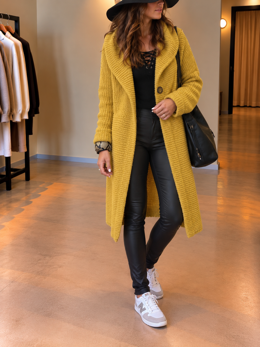 Aida Long Hooded Cotton Cardigan Coat