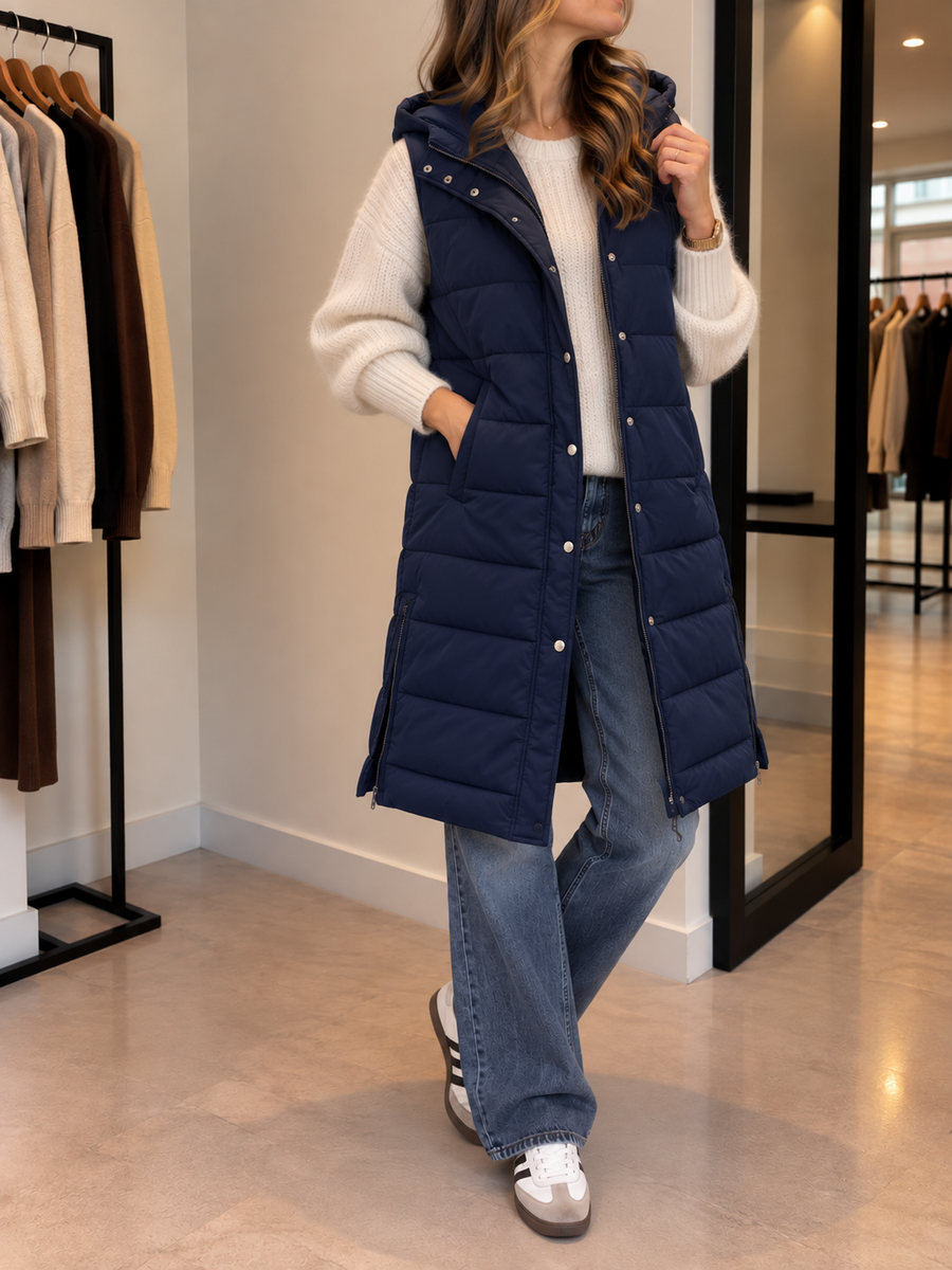Rhea Long Quilted Hooded Vest