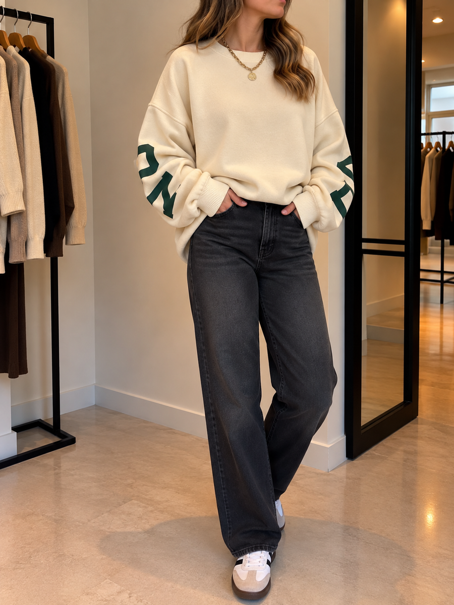 Reni Oversized Contrast Stripe Sleeve Sweatshirt