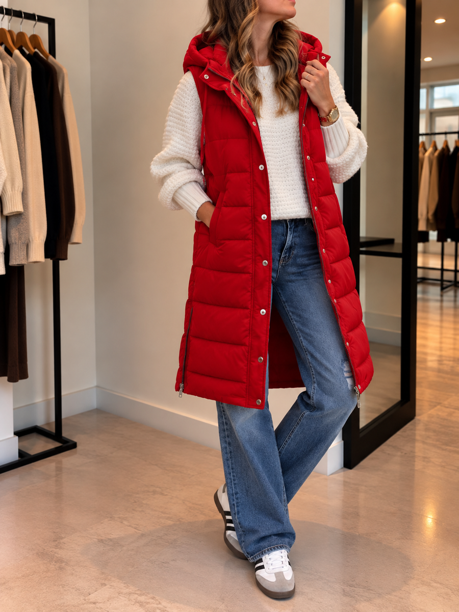 Rhea Long Quilted Hooded Vest