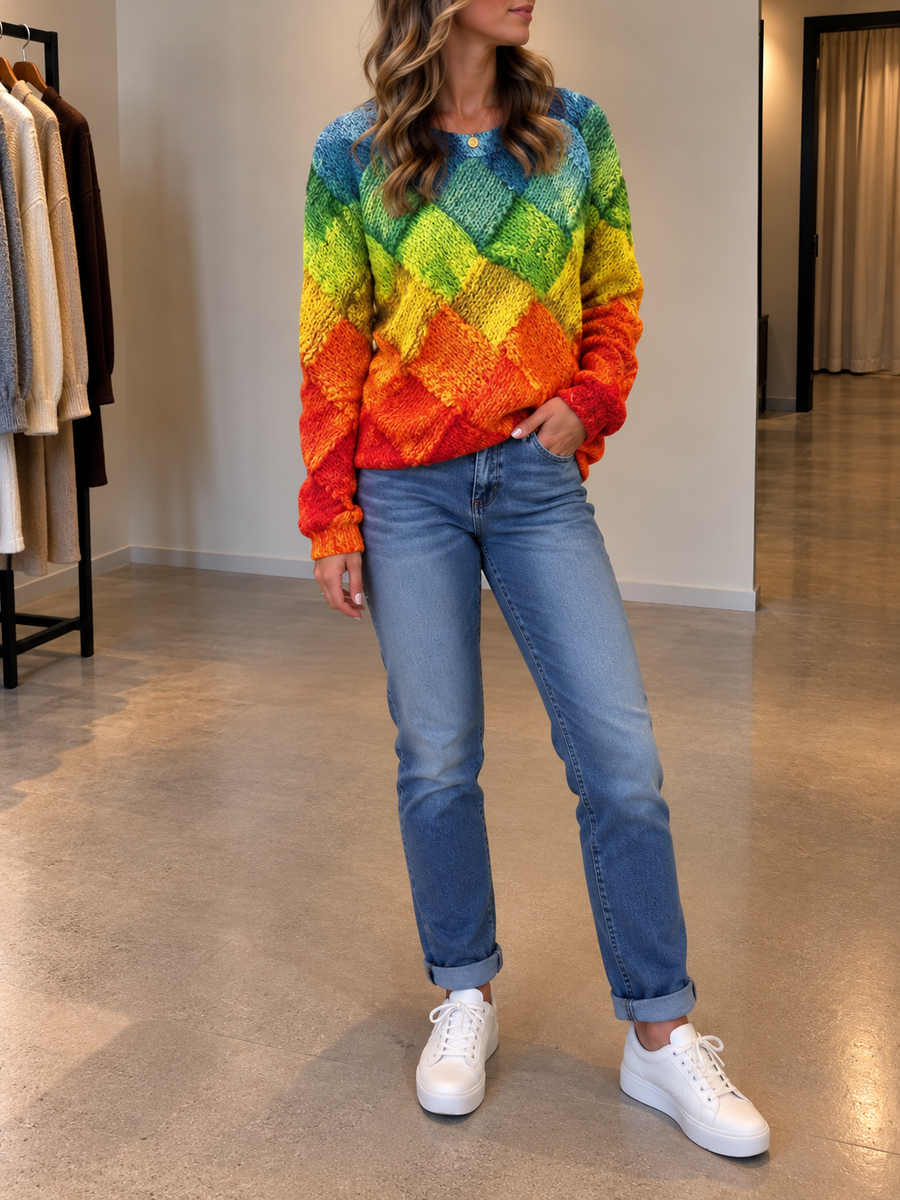 Hedwig Patchwork Plaid Crew Neck Sweater