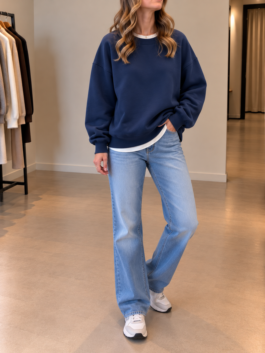 Jikke Loose Crew Neck Fleece Sweatshirt