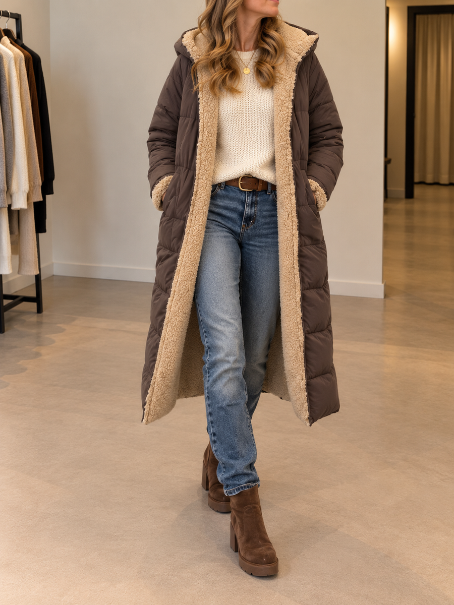 Tanja Long Reversible Sherpa Hooded Coat
