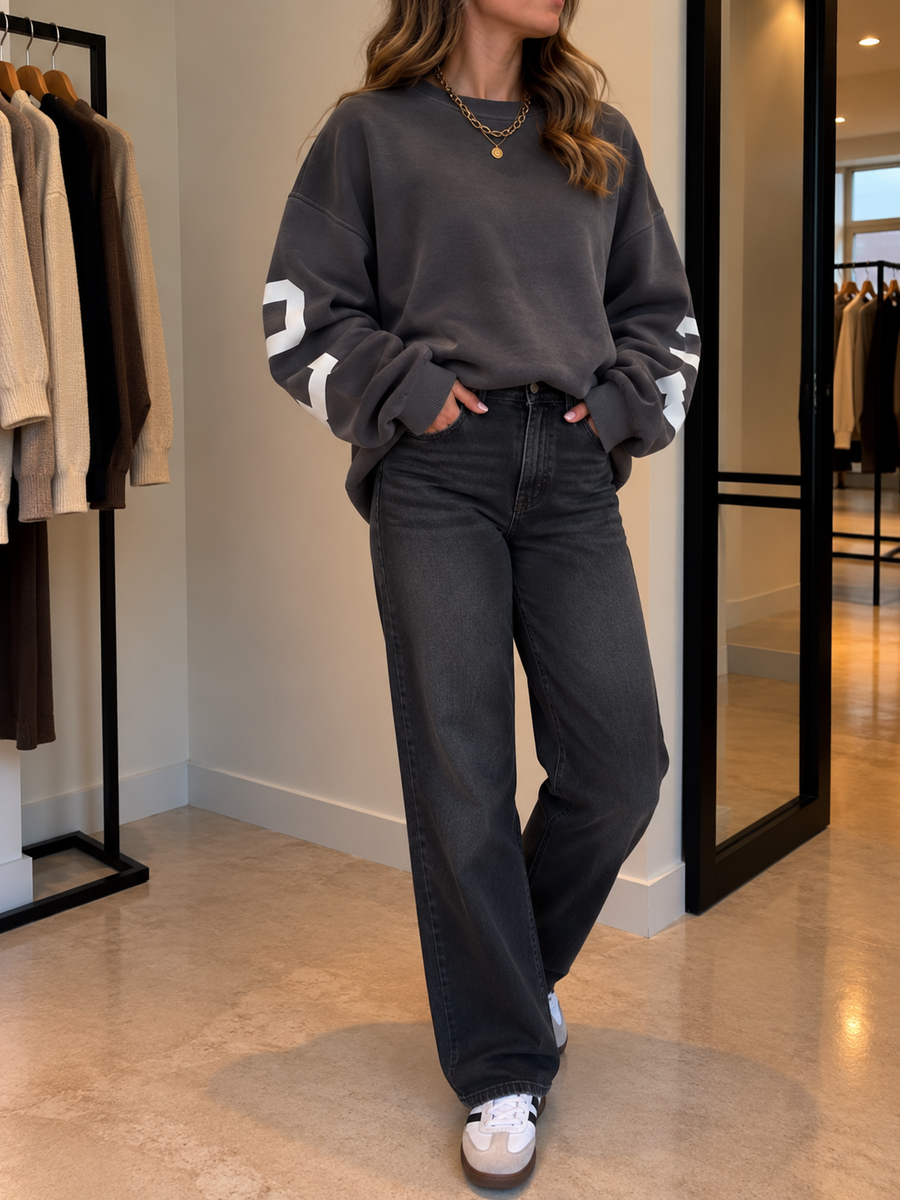 Reni Oversized Contrast Stripe Sleeve Sweatshirt