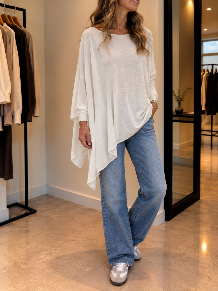 Maeva Asymmetric Hem Oversized Boat Neck Sweater