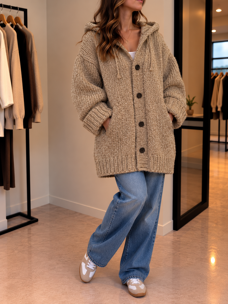 Saskia Long Hooded Button Cardigan