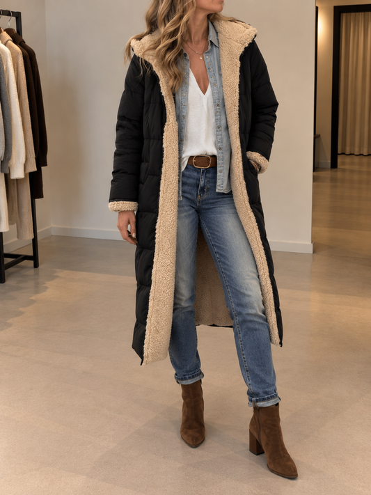 Tanja Long Reversible Sherpa Hooded Coat