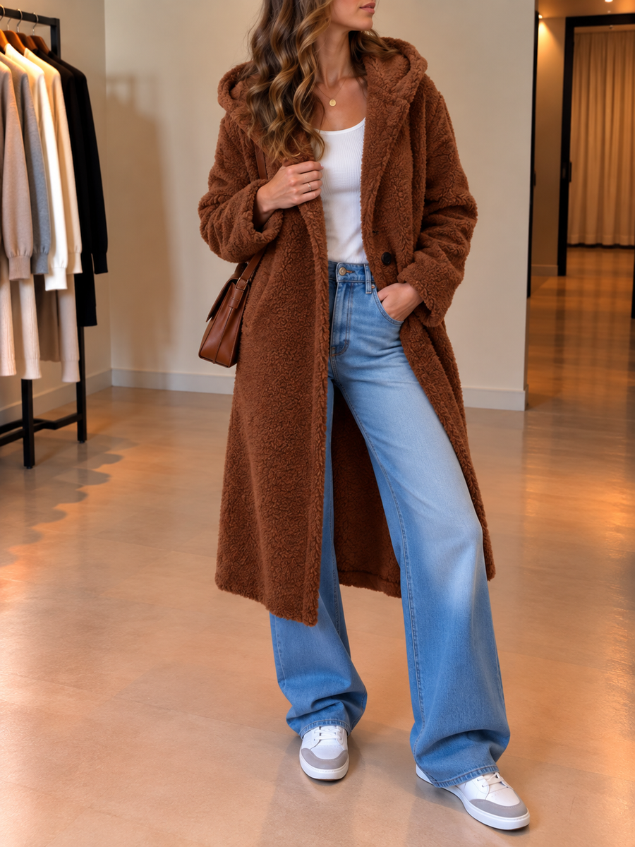 Jana Long Hooded Sherpa Coat