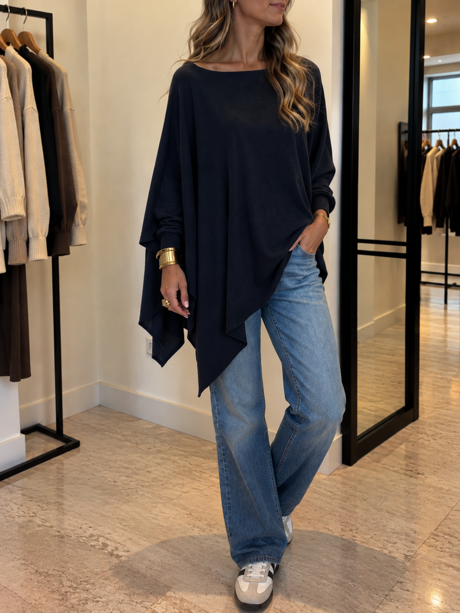 Maeva Asymmetric Hem Oversized Boat Neck Sweater