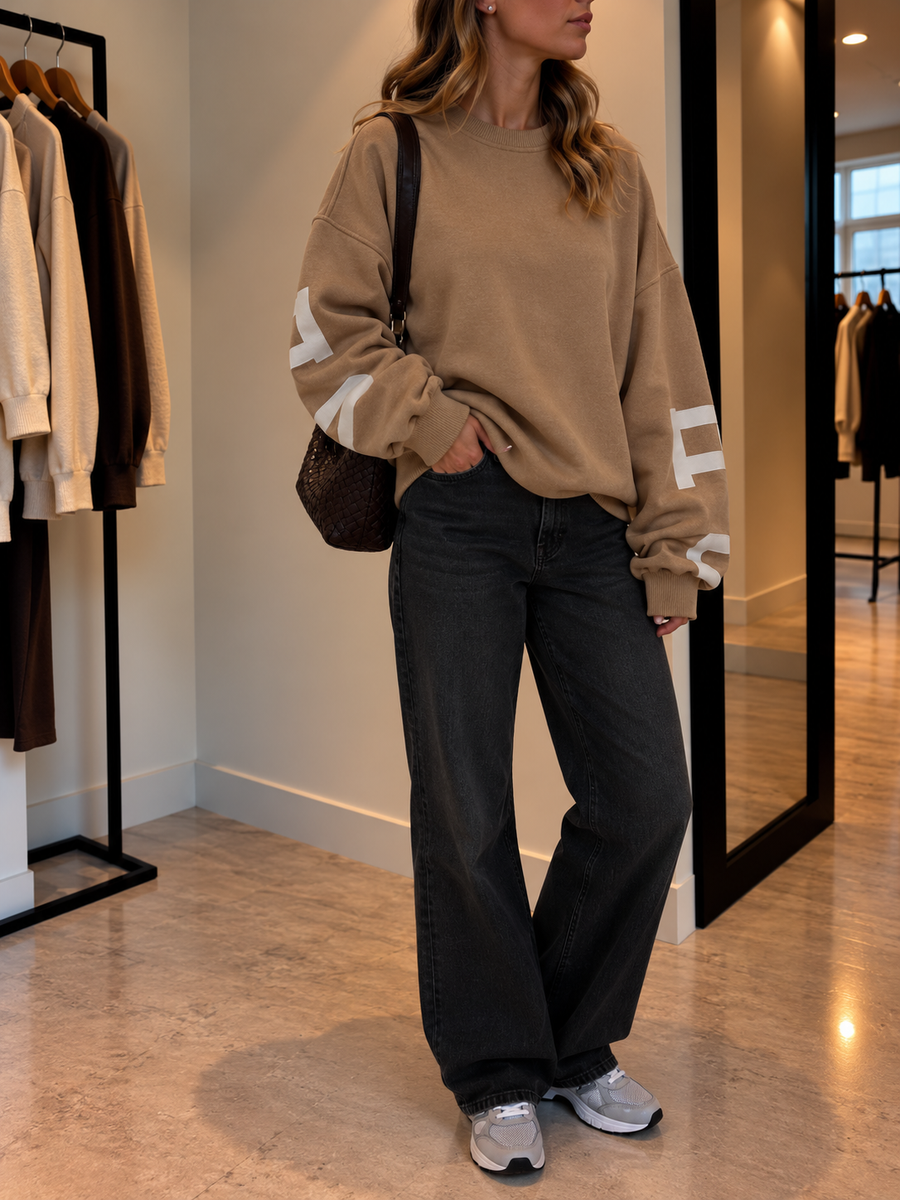 Reni Oversized Contrast Stripe Sleeve Sweatshirt