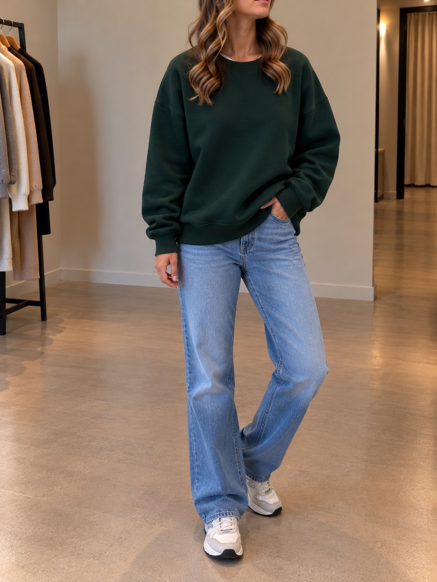 Jikke Loose Crew Neck Fleece Sweatshirt