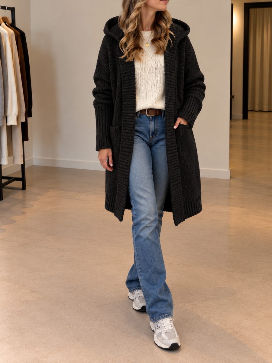 Yara Long Hooded Open Front Cardigan