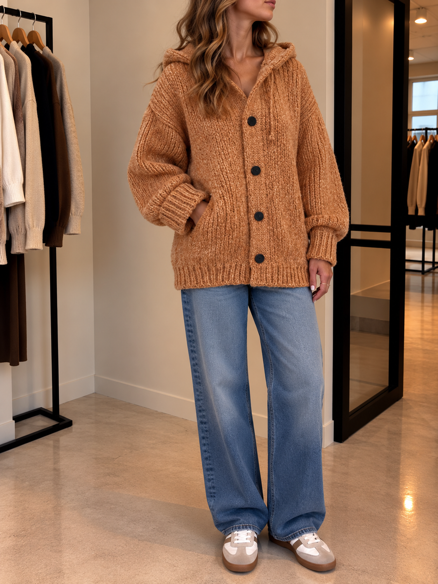 Saskia Long Hooded Button Cardigan