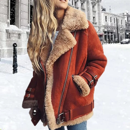 Emily Teddy Lined Suede Biker Jacket