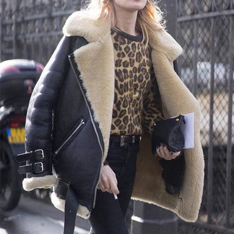 Emily Teddy Lined Suede Biker Jacket