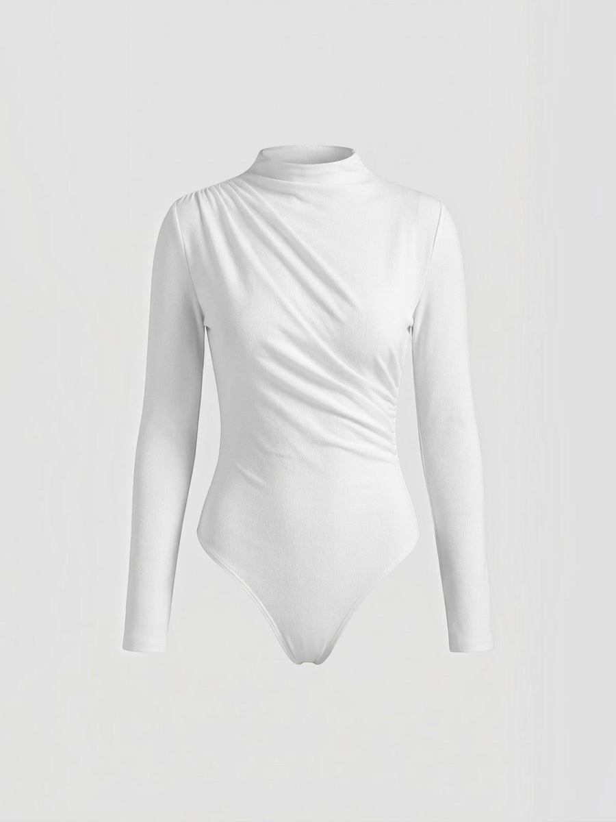 Audrey Draped Stand Collar Long Sleeve Top