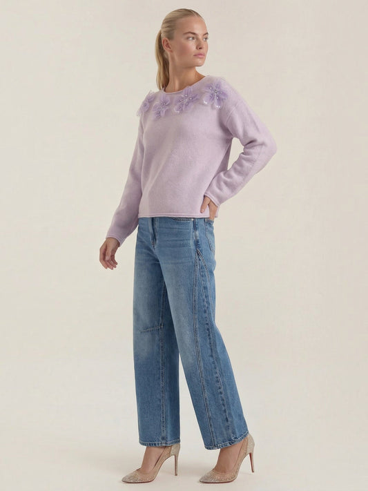 Alexandra Floral Applique Crew Neck Sweater