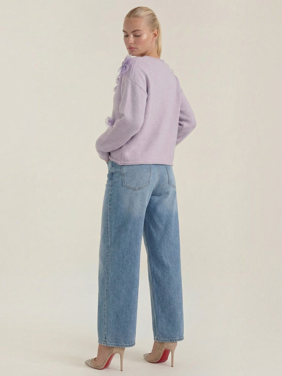 Alexandra Floral Applique Crew Neck Sweater