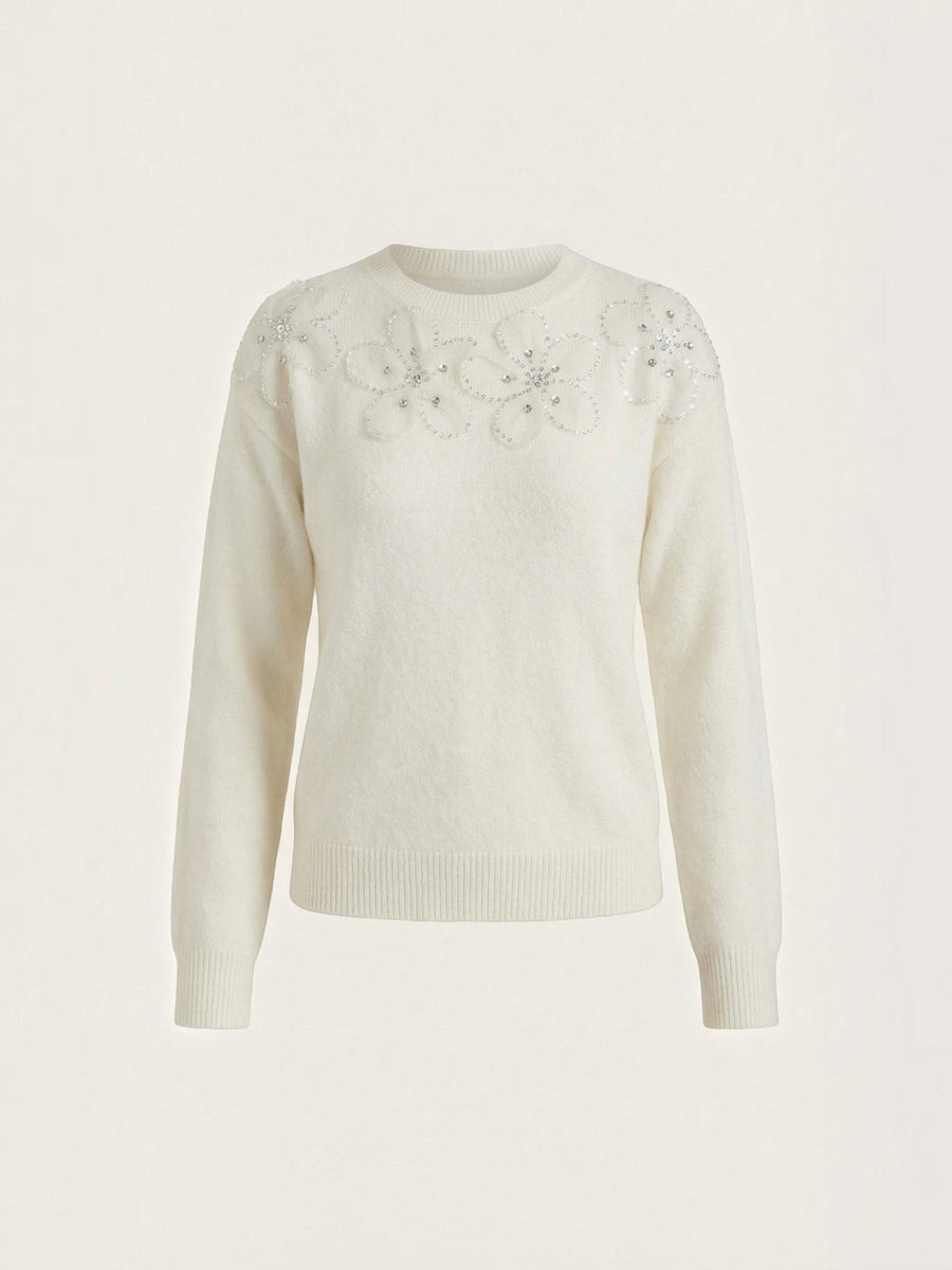Alexandra Floral Applique Crew Neck Sweater