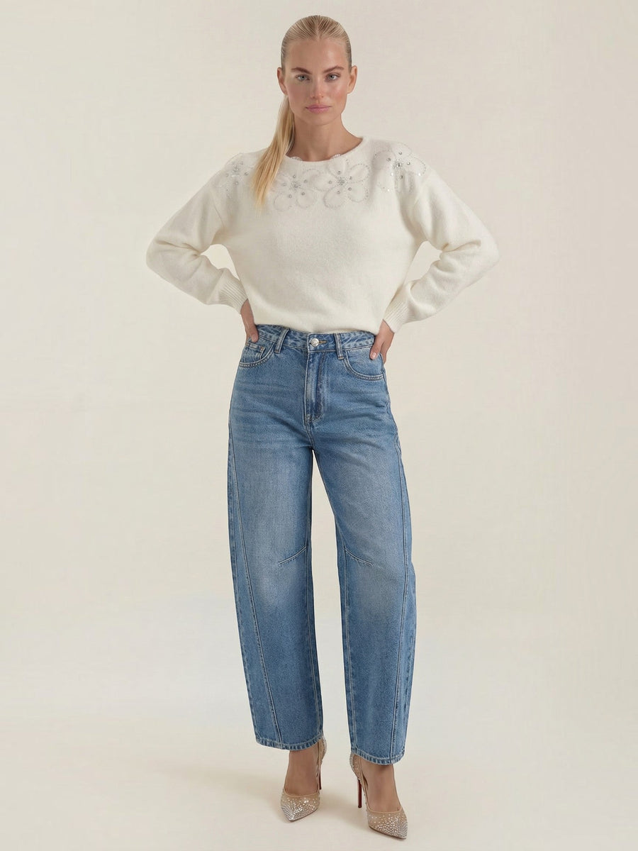 Alexandra Floral Applique Crew Neck Sweater