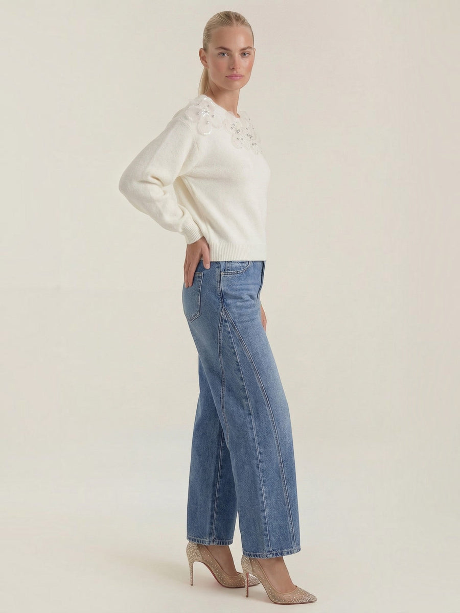 Alexandra Floral Applique Crew Neck Sweater