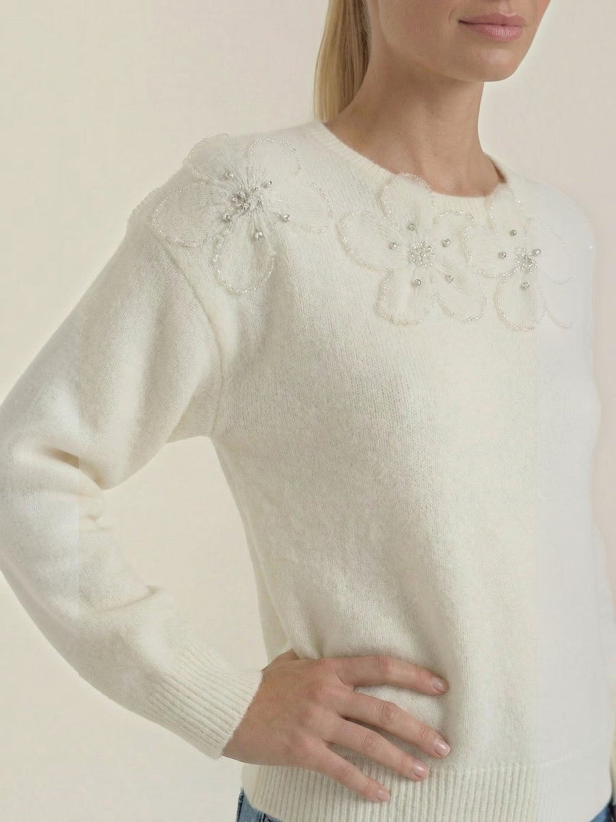 Alexandra Floral Applique Crew Neck Sweater