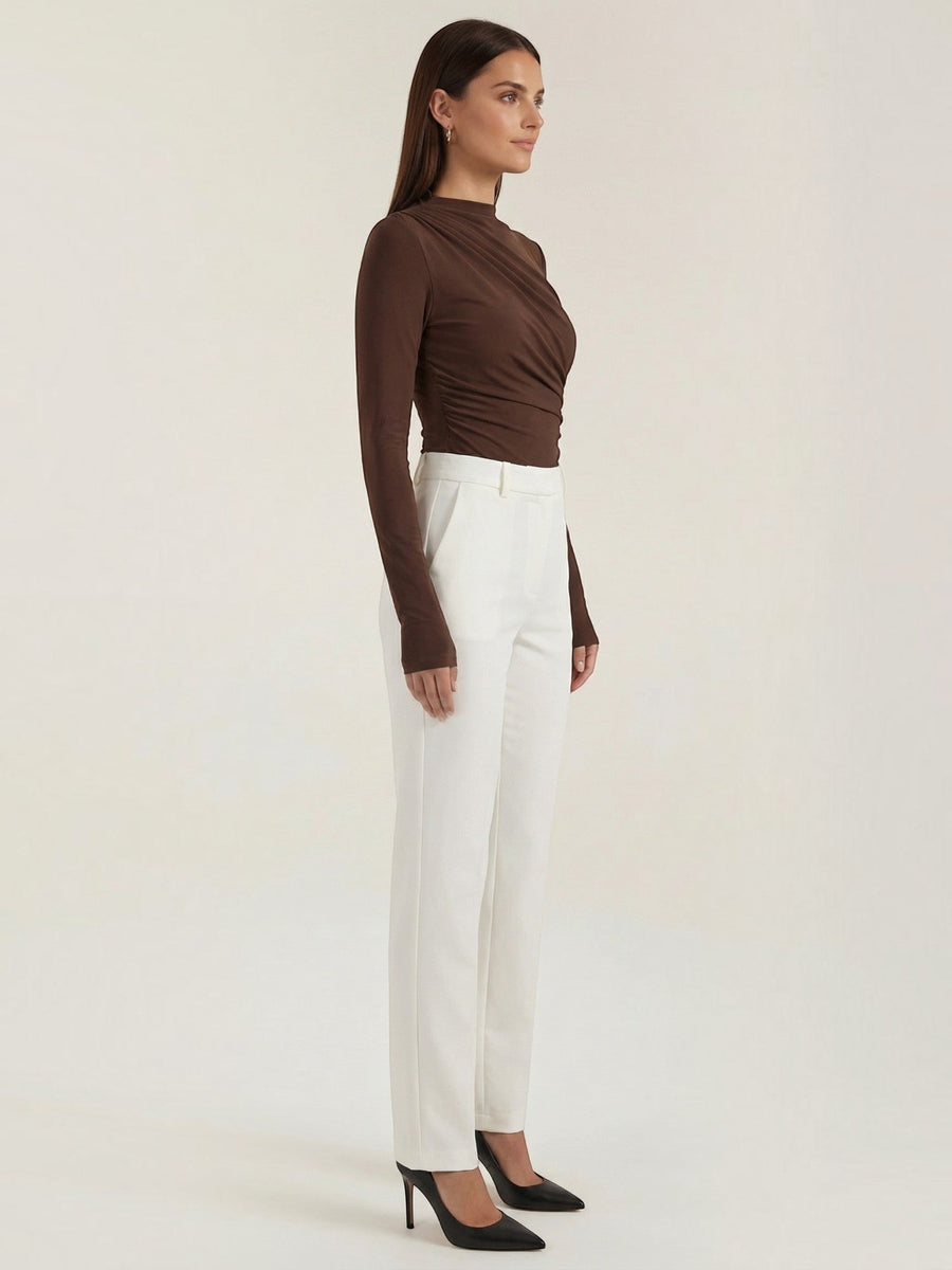 Audrey Draped Stand Collar Long Sleeve Top