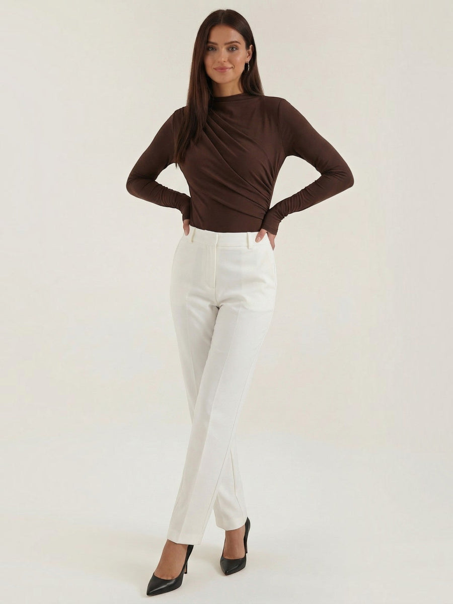 Audrey Draped Stand Collar Long Sleeve Top