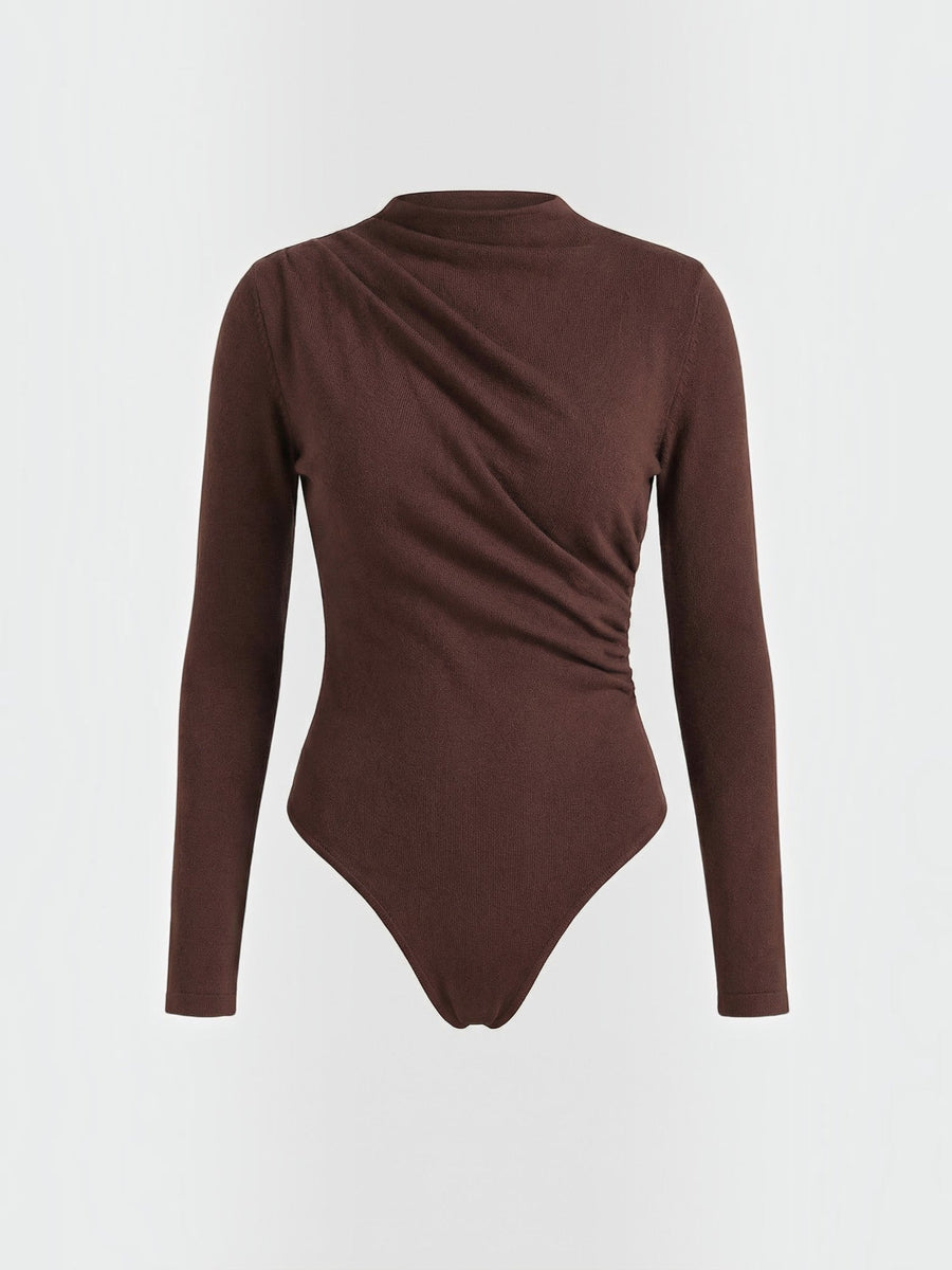 Audrey Draped Stand Collar Long Sleeve Top
