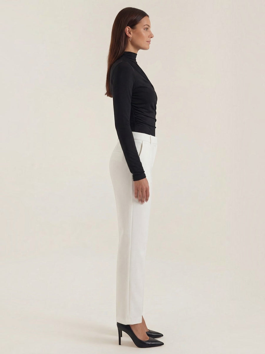 Audrey Draped Stand Collar Long Sleeve Top