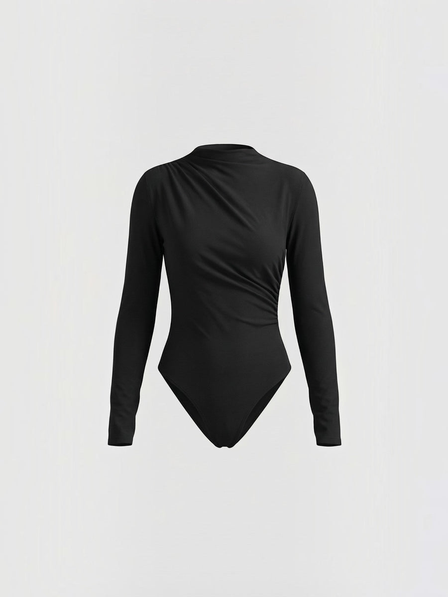 Audrey Draped Stand Collar Long Sleeve Top