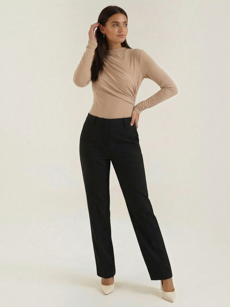 Audrey Draped Stand Collar Long Sleeve Top
