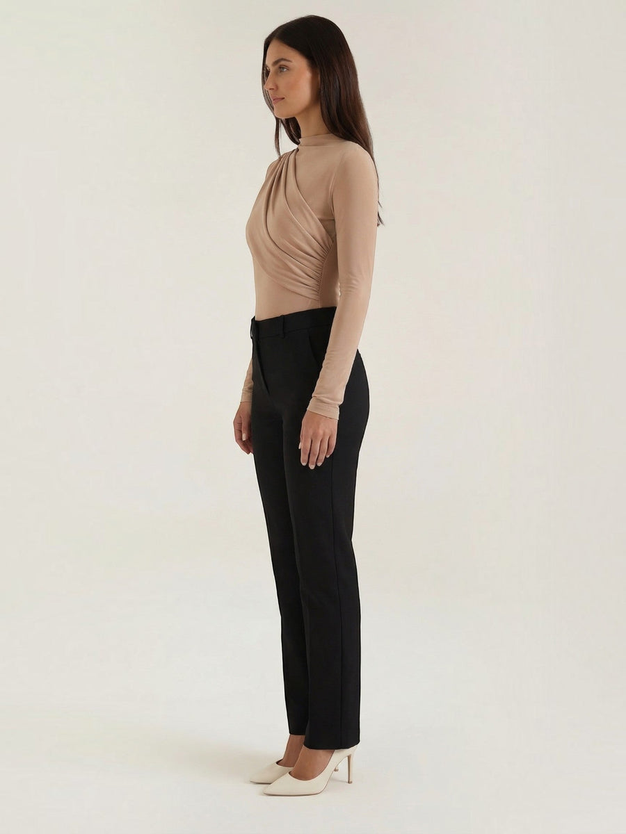 Audrey Draped Stand Collar Long Sleeve Top