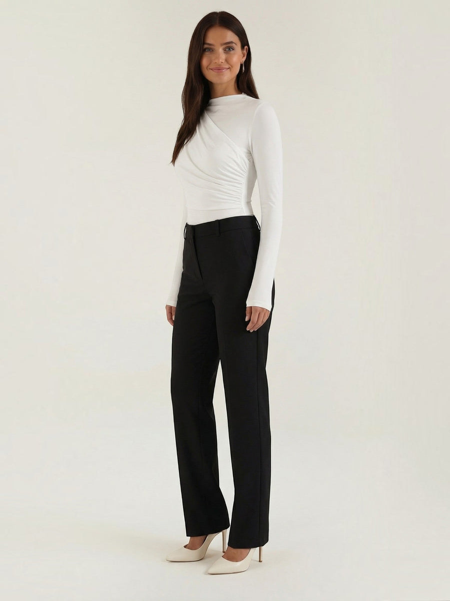 Audrey Draped Stand Collar Long Sleeve Top