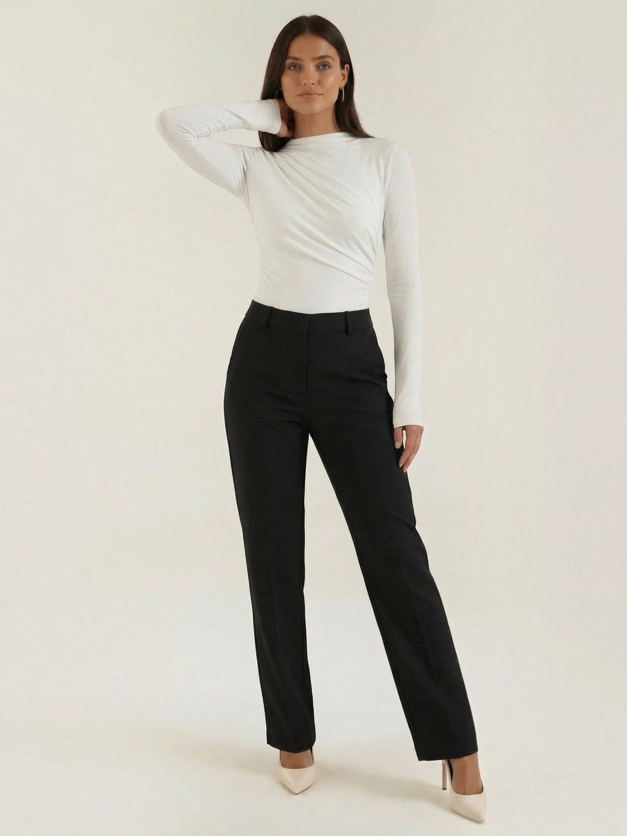 Audrey Draped Stand Collar Long Sleeve Top