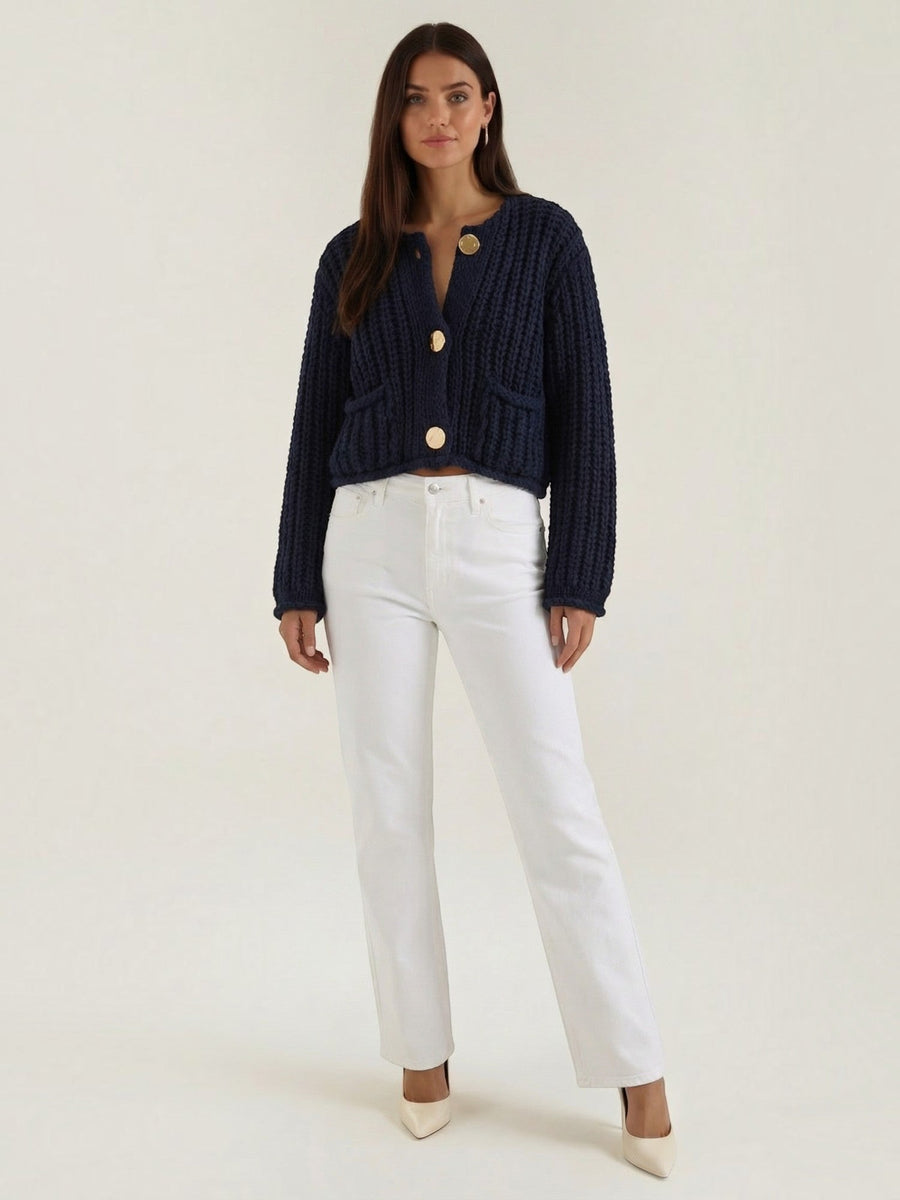 Carmen Chunky Knit Gold Button Cardigan