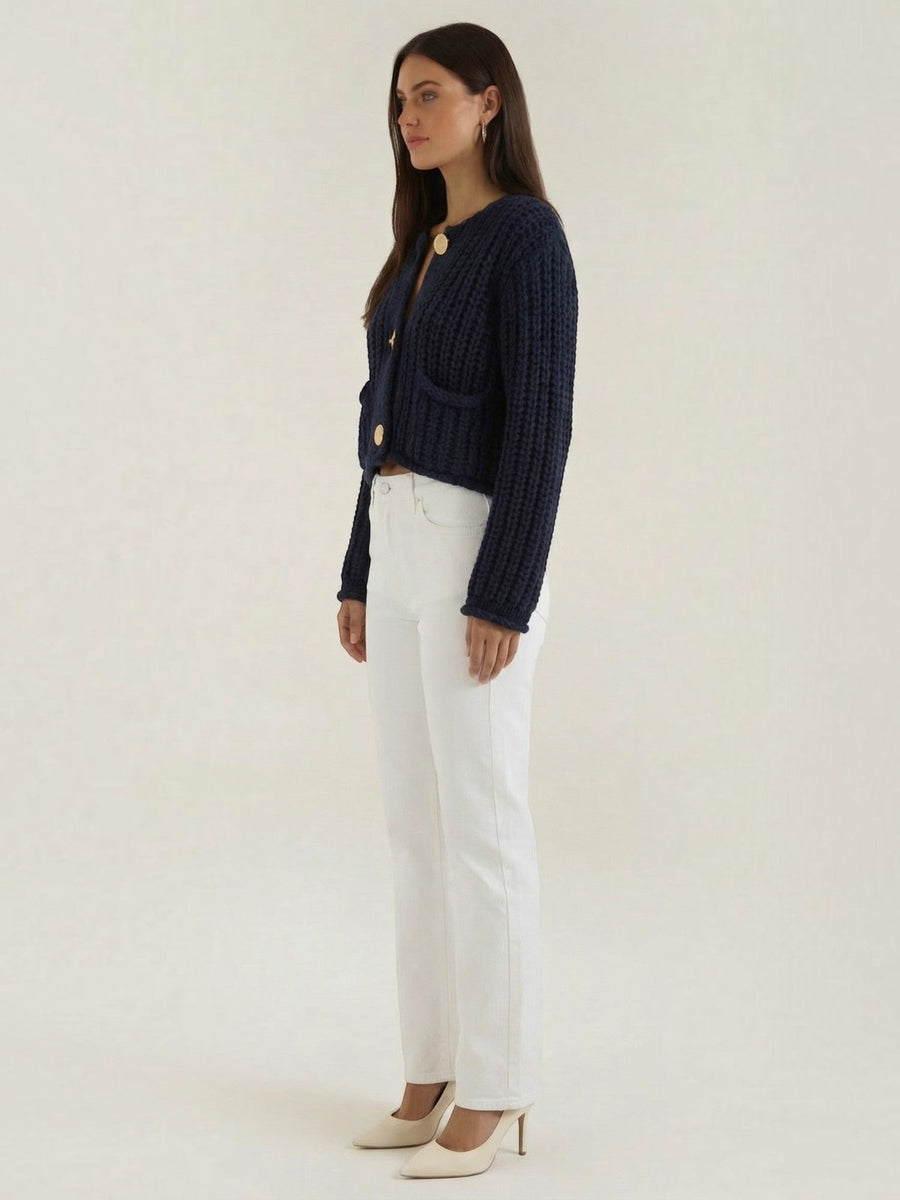 Carmen Chunky Knit Gold Button Cardigan