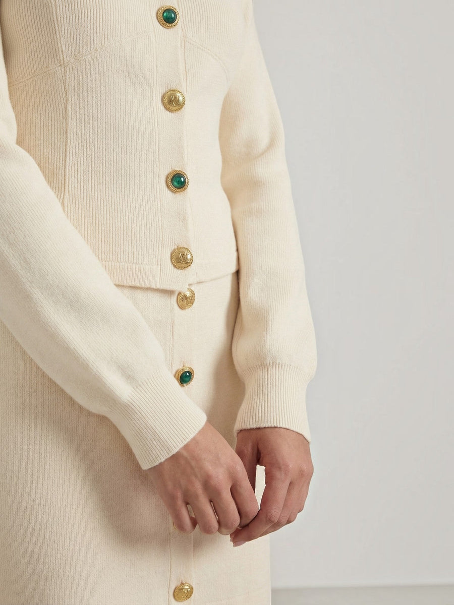 Carrie Gold Button Knit Jacket and Mini Skirt Set