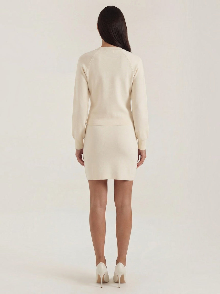 Carrie Gold Button Knit Jacket and Mini Skirt Set
