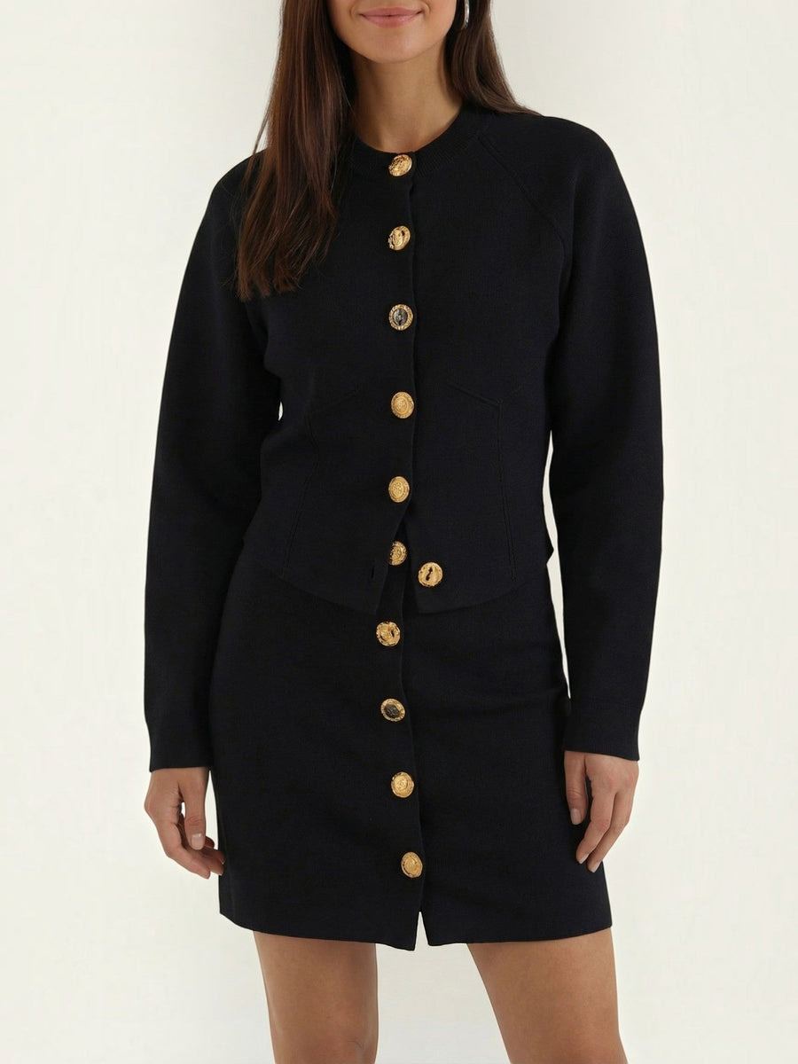 Carrie Gold Button Knit Jacket and Mini Skirt Set