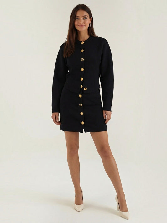 Carrie Gold Button Knit Jacket and Mini Skirt Set