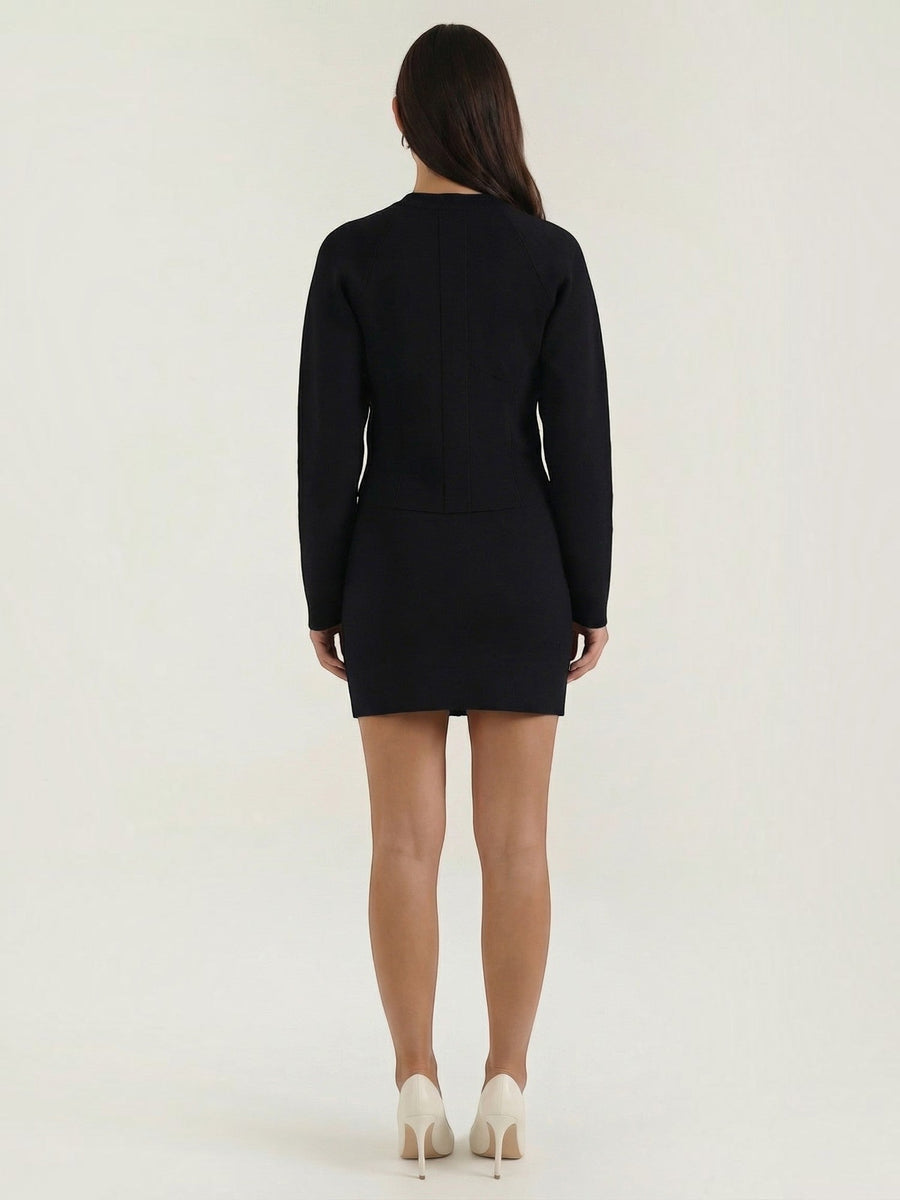 Carrie Gold Button Knit Jacket and Mini Skirt Set