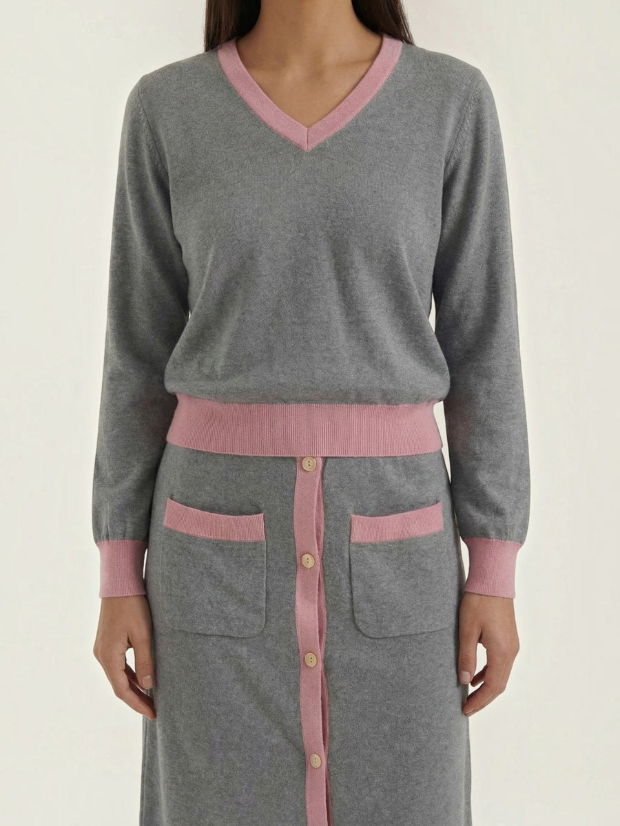 Cheryl V Neck Sweater and Midi Skirt Set