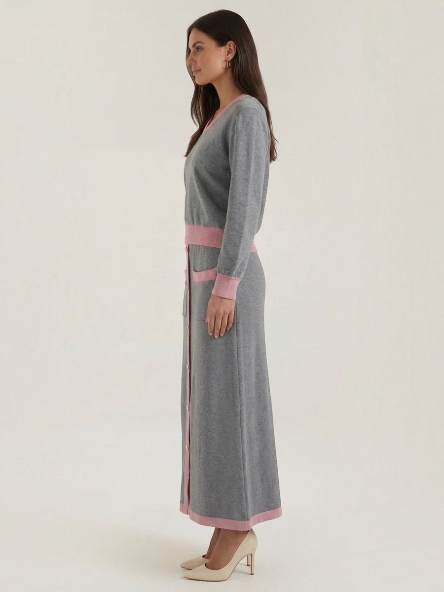 Cheryl V Neck Sweater and Midi Skirt Set