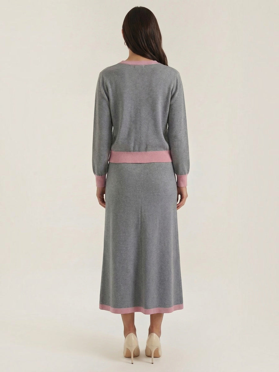 Cheryl V Neck Sweater and Midi Skirt Set