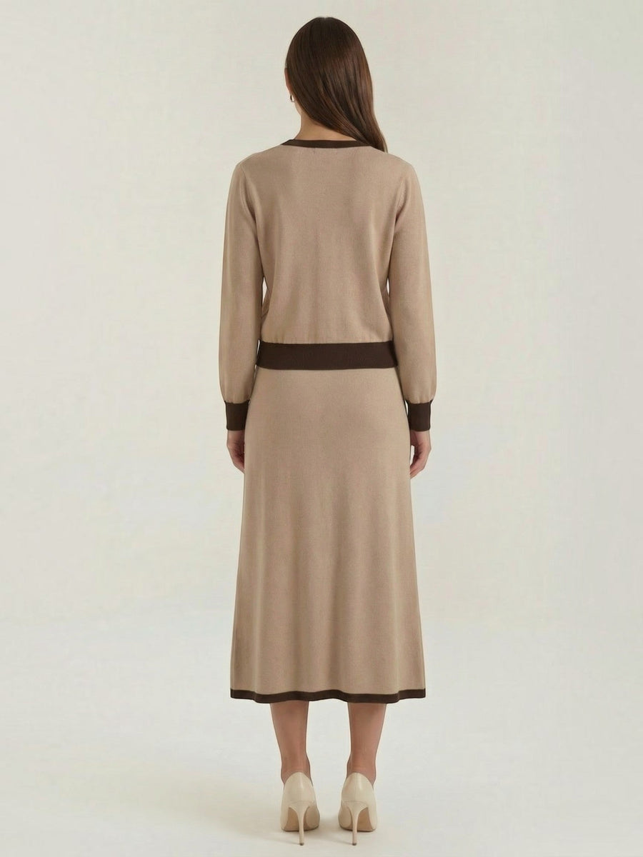 Cheryl V Neck Sweater and Midi Skirt Set