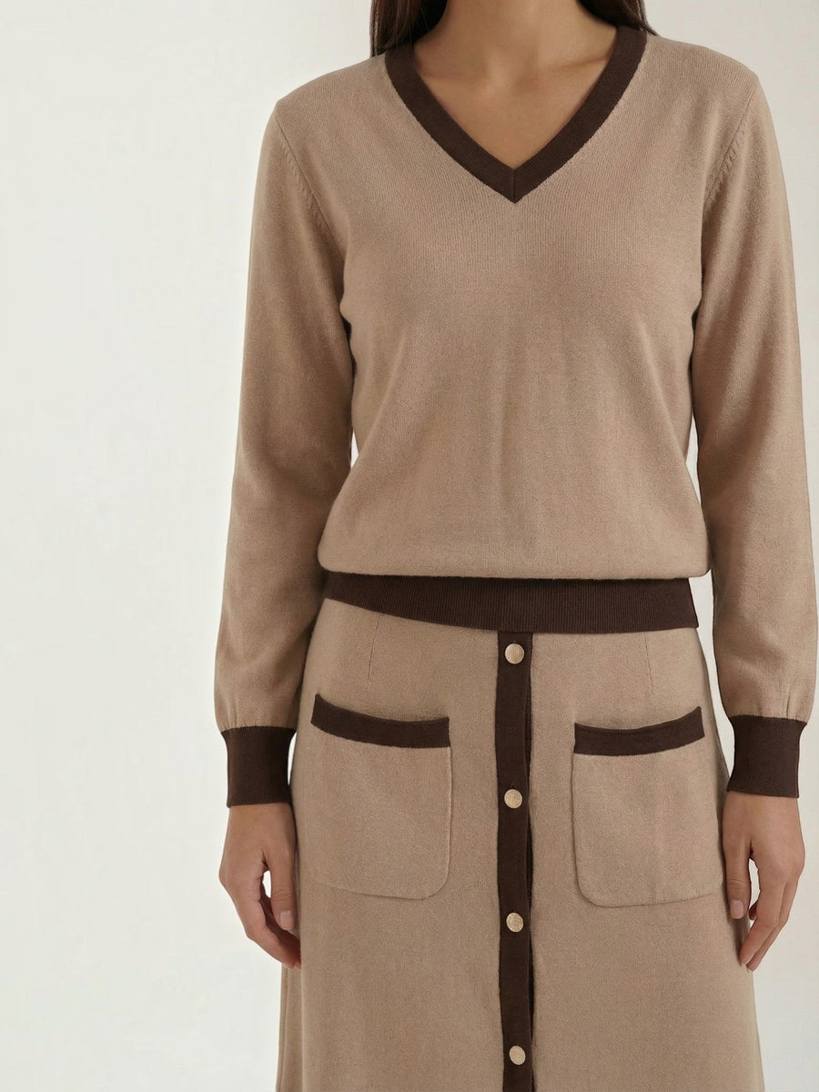 Cheryl V Neck Sweater and Midi Skirt Set