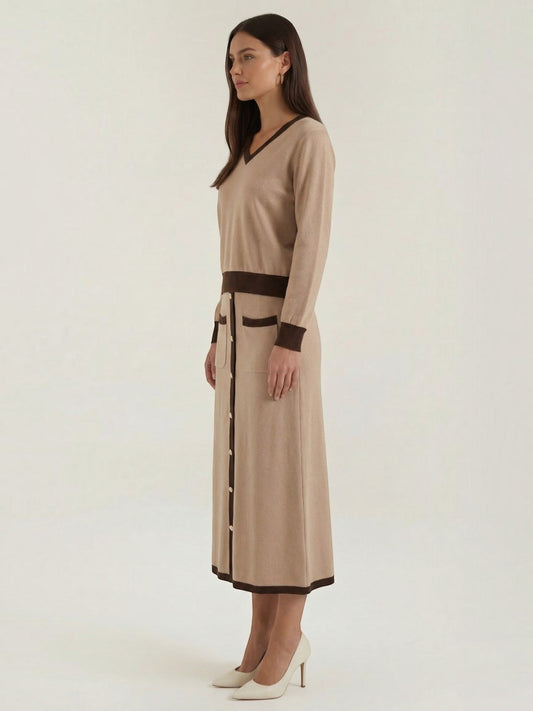 Cheryl V Neck Sweater and Midi Skirt Set