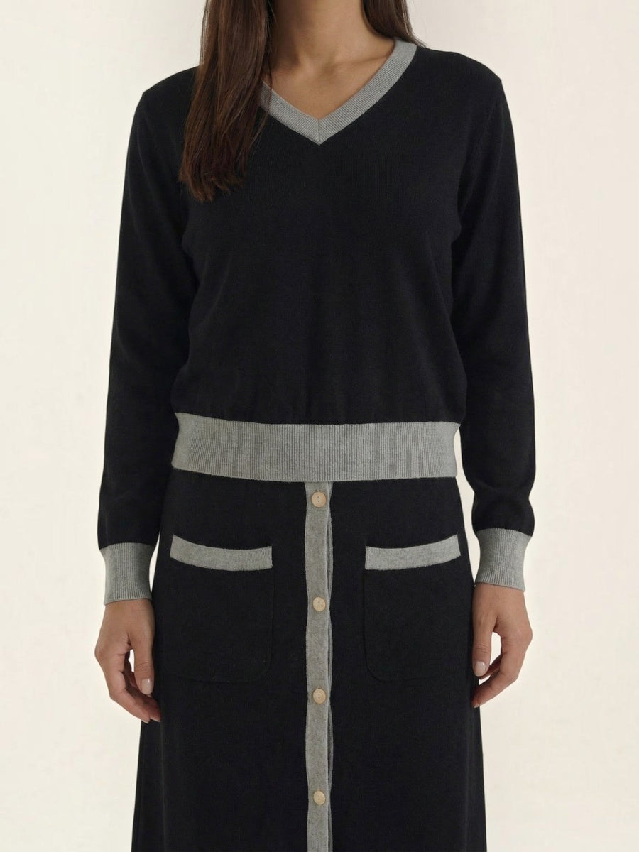 Cheryl V Neck Sweater and Midi Skirt Set